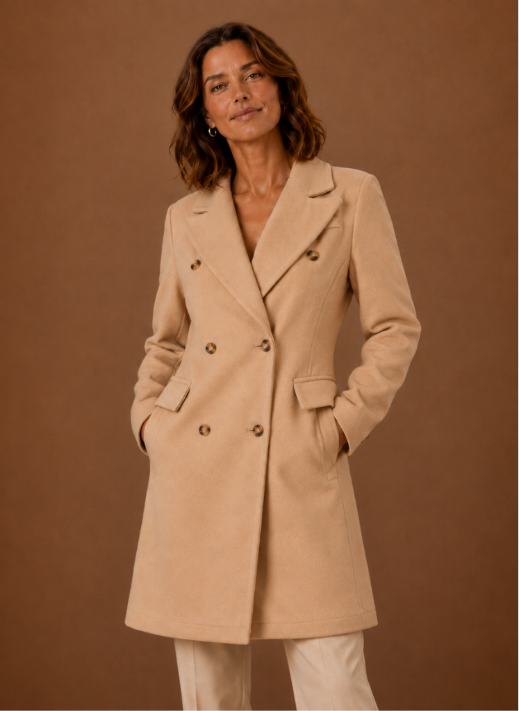 Charlotte – Manteau Long Croisé Femme Coupe Tailleur