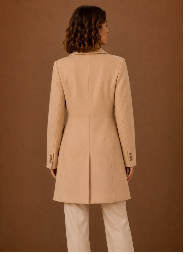 Charlotte – Manteau Long Croisé Femme Coupe Tailleur