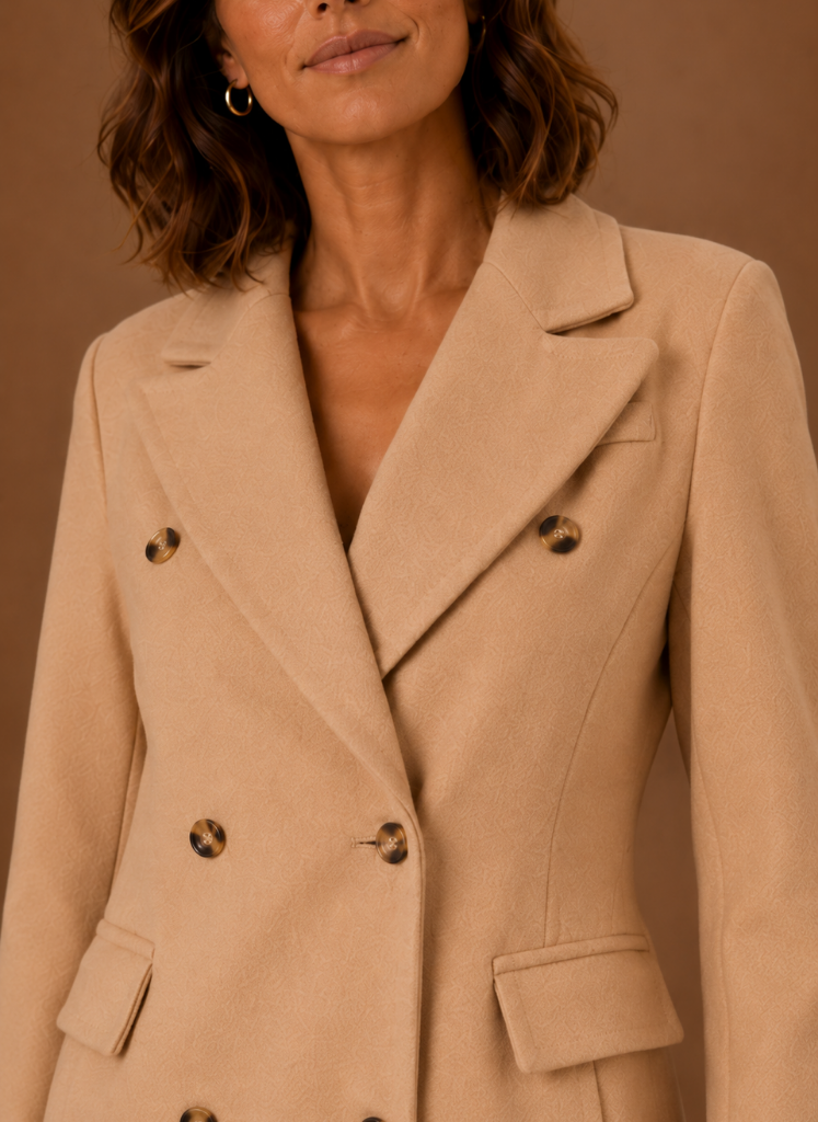 Charlotte – Manteau Long Croisé Femme Coupe Tailleur