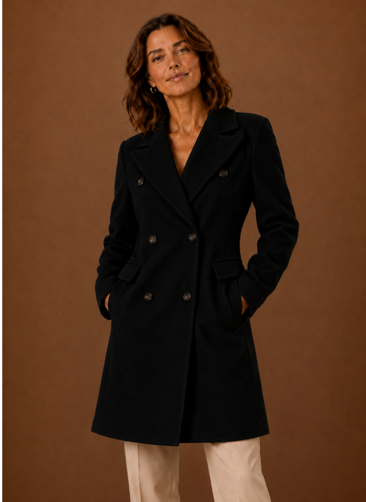 Charlotte – Manteau Long Croisé Femme Coupe Tailleur
