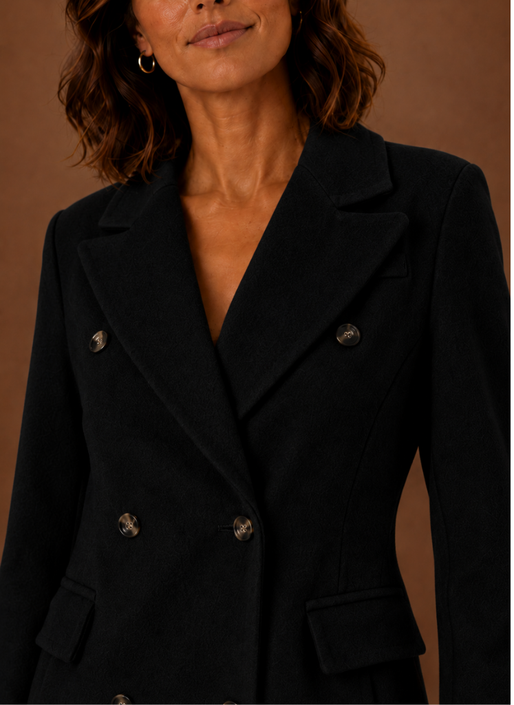 Charlotte – Manteau Long Croisé Femme Coupe Tailleur